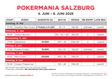 Turnierplan der Pokermania im Casino Salzburg 2025